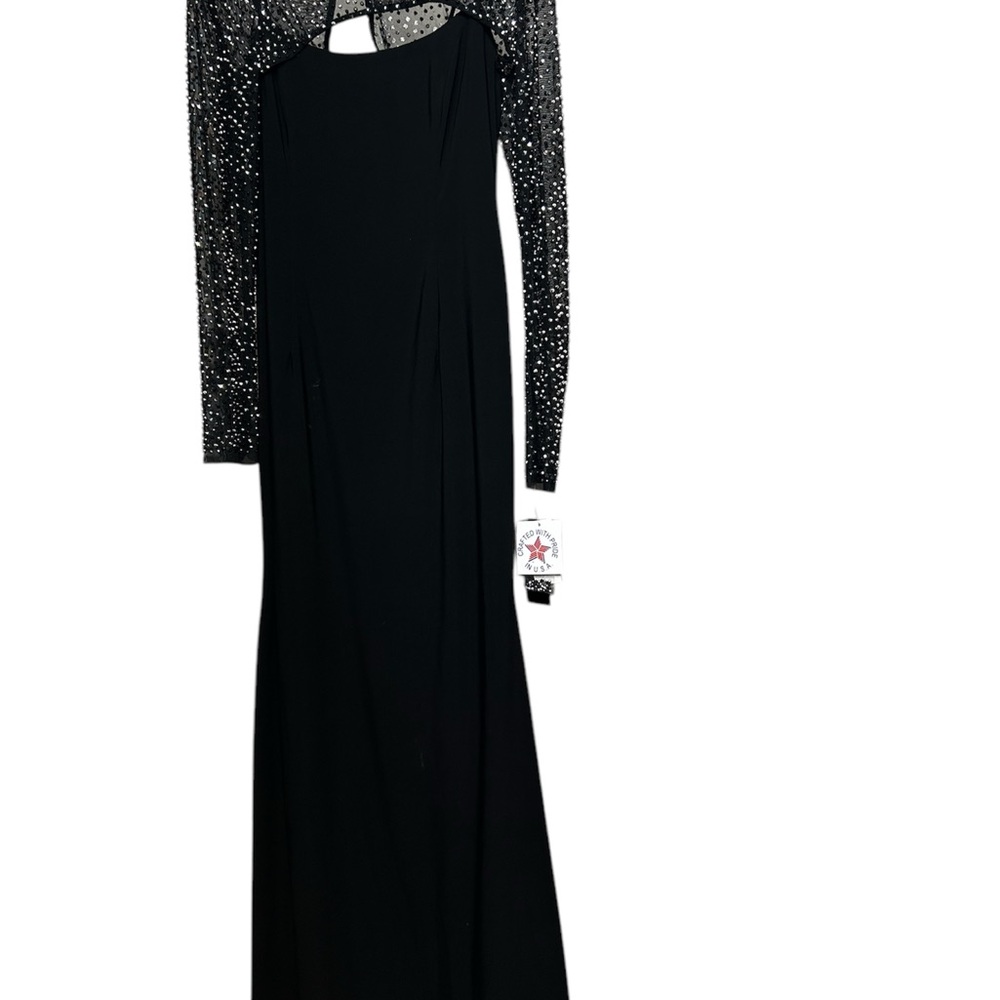Black One Shoulder Long Sleeve Cocktail Gown